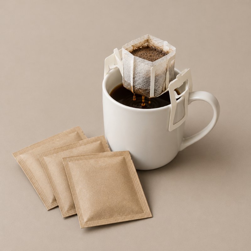 Drip coffee bag on a mug