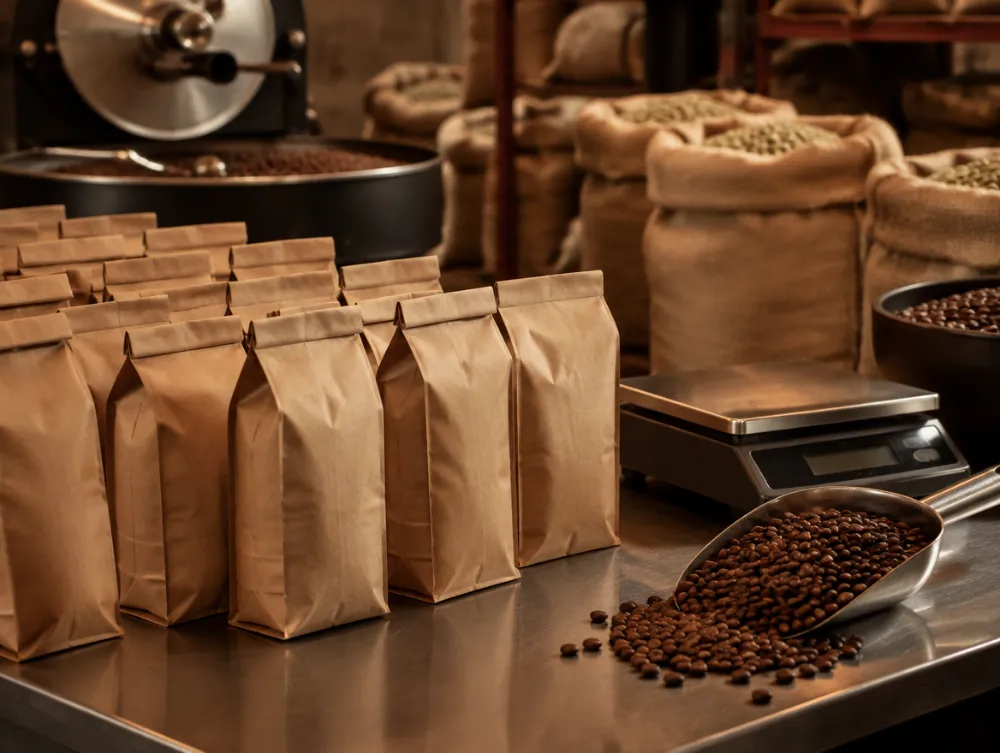 Wholesale coffee bags prepared in the roastery